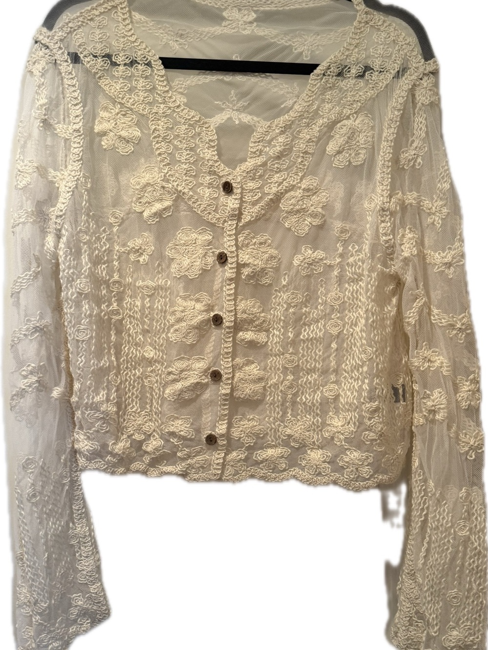 Never worn Crochet Lace Button-Front Sheer Cardigan in Cream